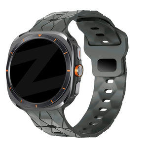 Silicone Strap Hexagons, dark grey, on a watch, 3/4 front view