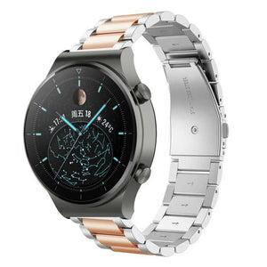 Steel Strap, silver/rose gold, on a watch, 3/4 front view