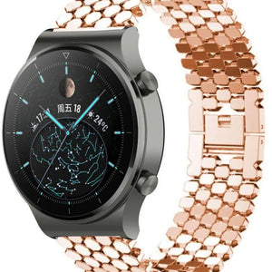 Steel Strap Hexagons, rose gold, on a watch, 3/4 front view