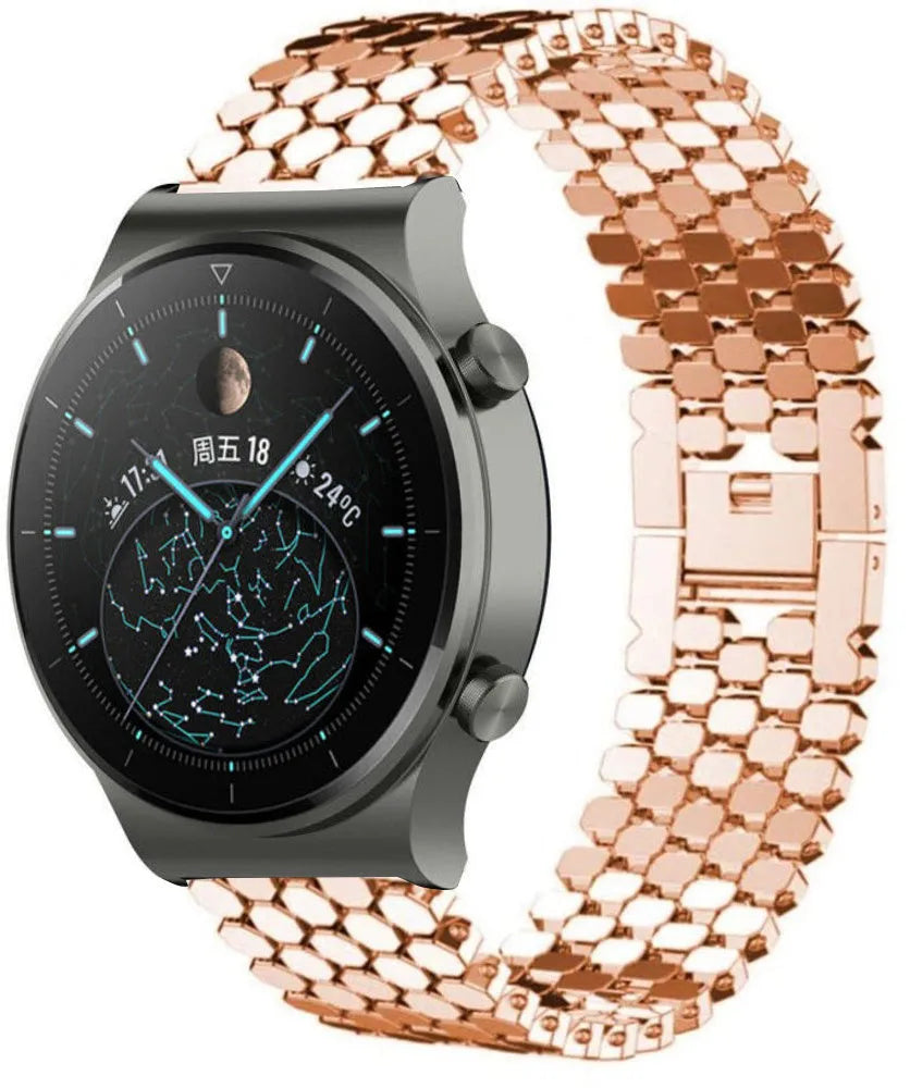 Steel Strap Hexagons, rose gold, on a watch, 3/4 front view