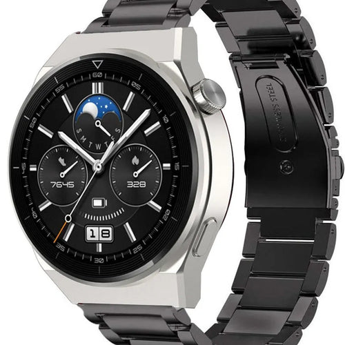 Titanium Strap, black, on a watch, 3/4 front view