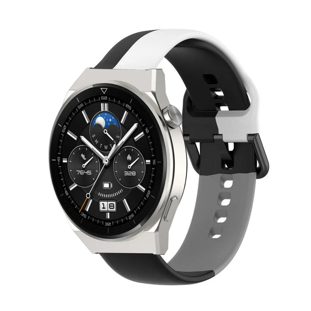 Silicone Triple Sport Strap, on a watch, 3/4 front view