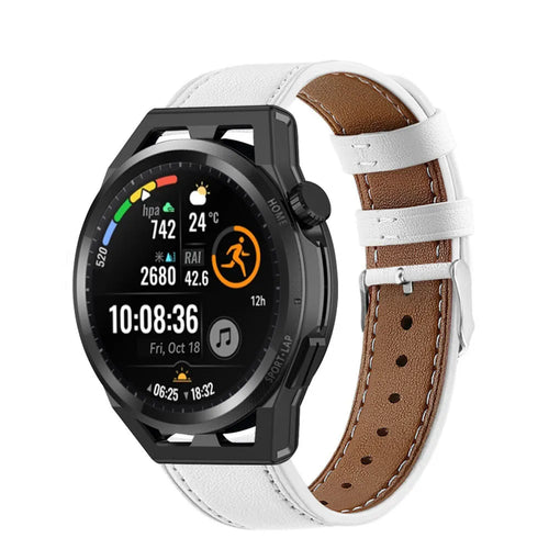 Modern Leather Strap, white, on a watch, 3/4 front view