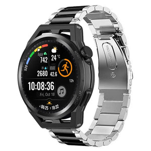 Steel Strap, silver/black, on a watch, 3/4 front view