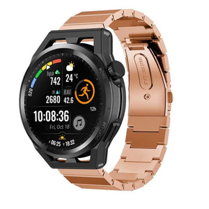Premium Metal Strap, rose gold, on a watch, 3/4 front view