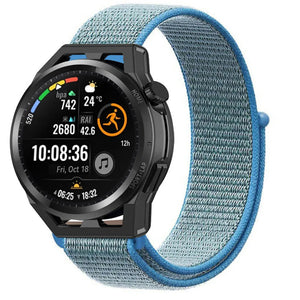Nylon Strap, blue, on a watch, 3/4 front view