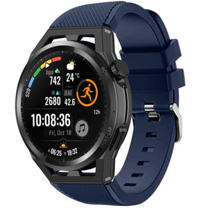 Twill Silicone Strap, dark blue, on a watch, 3/4 front view