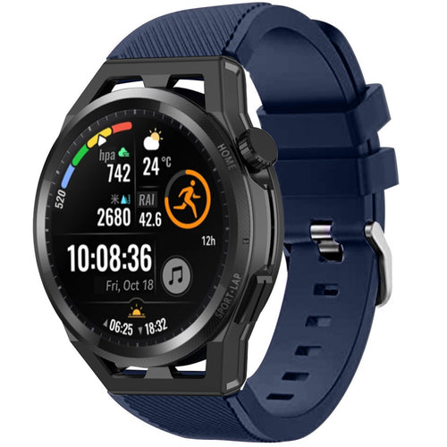Twill Silicone Strap, dark blue, on a watch, 3/4 front view