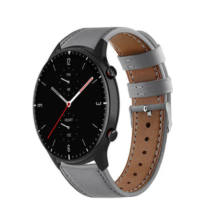 Modern Leather Strap, grey, on a watch, 3/4 front view