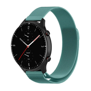 Milanese Strap, green, on a watch, 3/4 front view