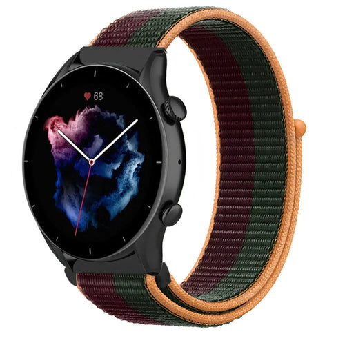 Nylon Strap, dark cherry, on a watch, 3/4 front view