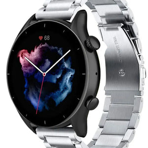 Titanium Strap, silver, on a watch, 3/4 front view