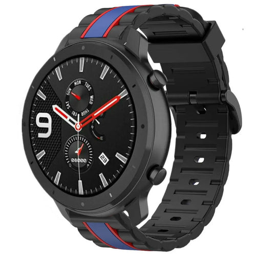 Silicone Special Edition Strap, black/blue, on a watch, 3/4 front view