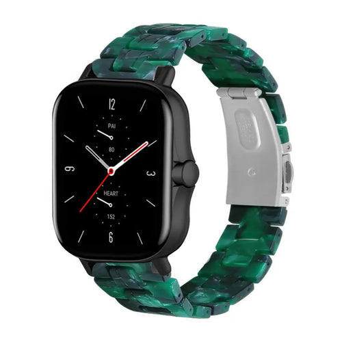 Metal Resin Strap, green, on a watch, 3/4 front view