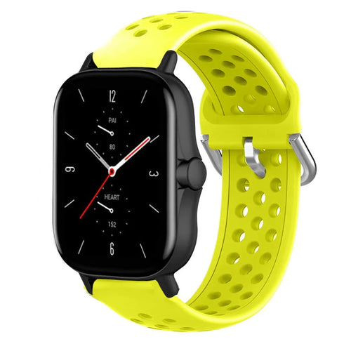 Breathable Silicone Strap, yellow, on a watch, 3/4 front view
