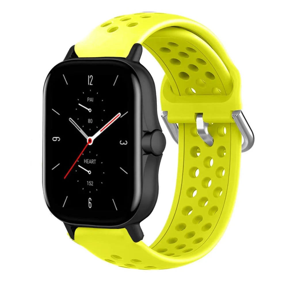 Breathable Silicone Strap, yellow, on a watch, 3/4 front view