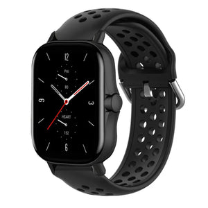 Breathable Silicone Strap, black, on a watch, 3/4 front view
