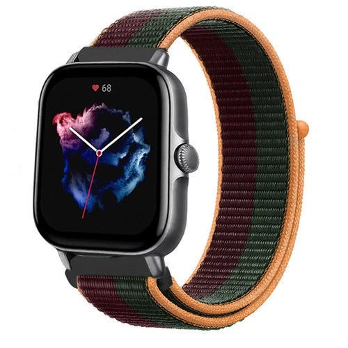 Nylon Strap, dark cherry, on a watch, 3/4 front view