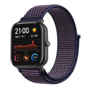 Nylon Strap, indigo blue, on a watch, 3/4 front view