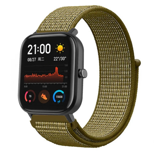 Nylon Strap, olive, on a watch, 3/4 front view