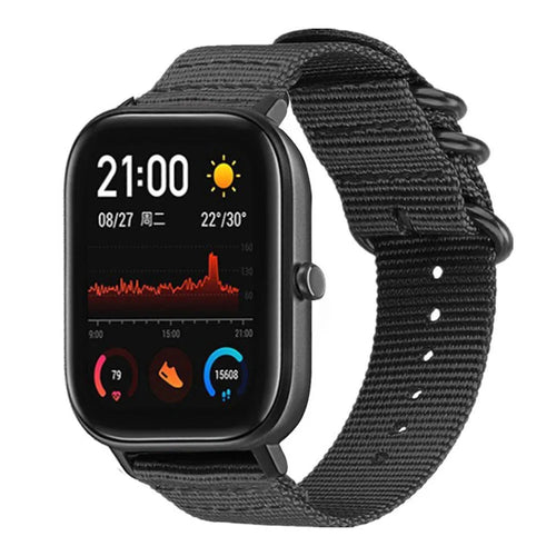 Nylon Buckle Strap, black, on a watch, 3/4 front view