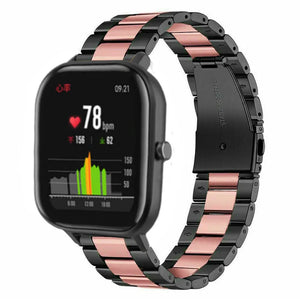 Steel Strap, black/pink, on a watch, 3/4 front view