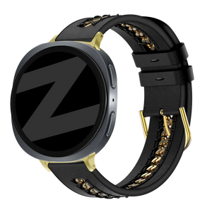 Leather Strap 'Chains', black, on a watch, 3/4 front view