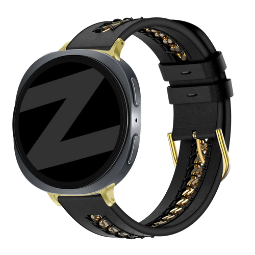 Leather Strap 'Chains', black, on a watch, 3/4 front view