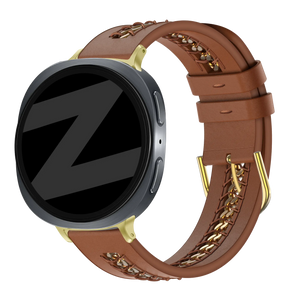 Leather Strap 'Chains', brown, on a watch, 3/4 front view