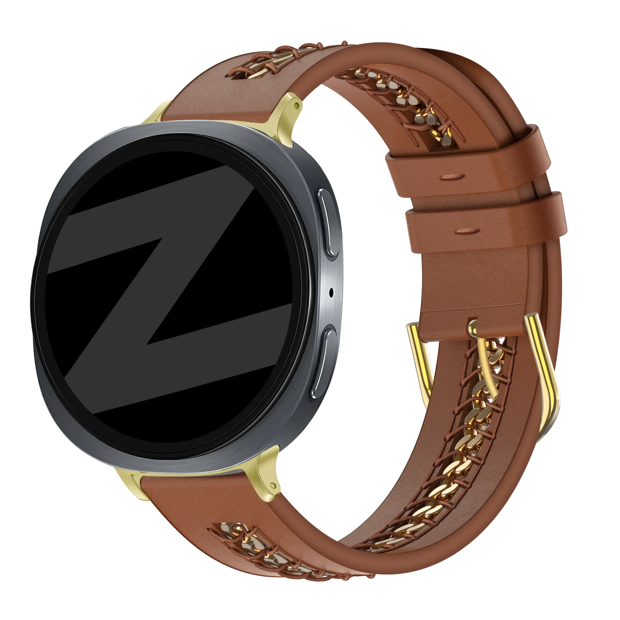 Bandz Samsung Galaxy Watch 9 - 44mm Leather Strap 'Chains' (Brown)