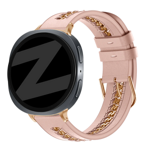 Leather Strap 'Chains', pink, on a watch, 3/4 front view