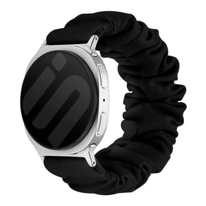 Nylon Scrunchie Strap, black, on a watch, 3/4 front view