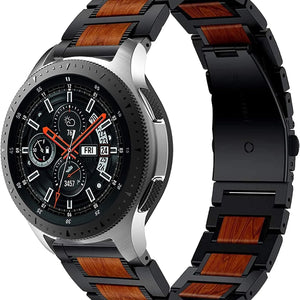 Wood Steel Strap, black, on a watch, 3/4 front view