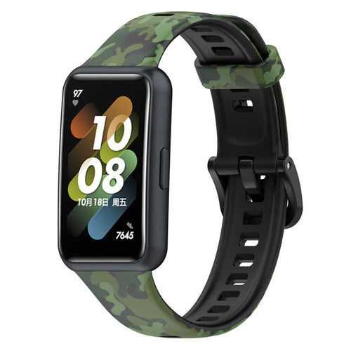 Silicone Camo Strap, green, on a watch, 3/4 front view