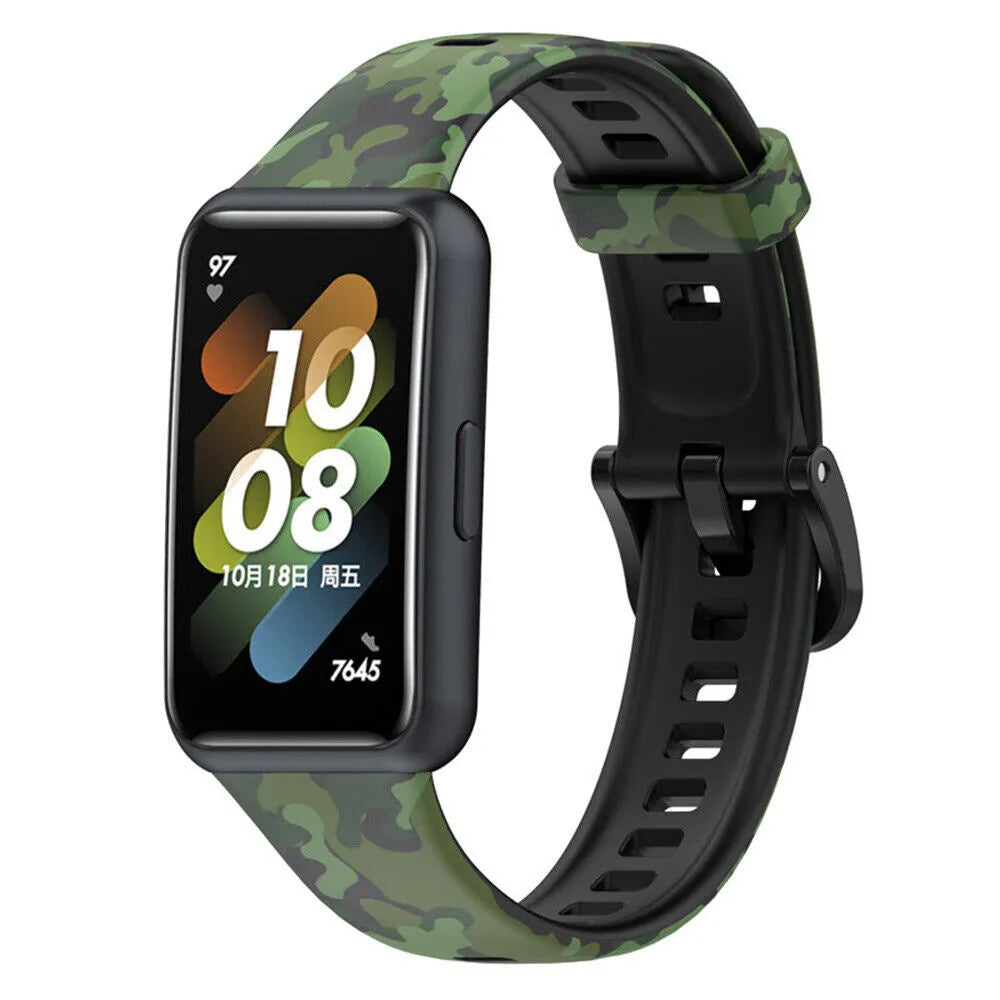 Silicone Camo Strap, green, on a watch, 3/4 front view