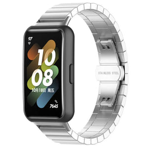 Metal Strap, silver, on a watch, 3/4 front view