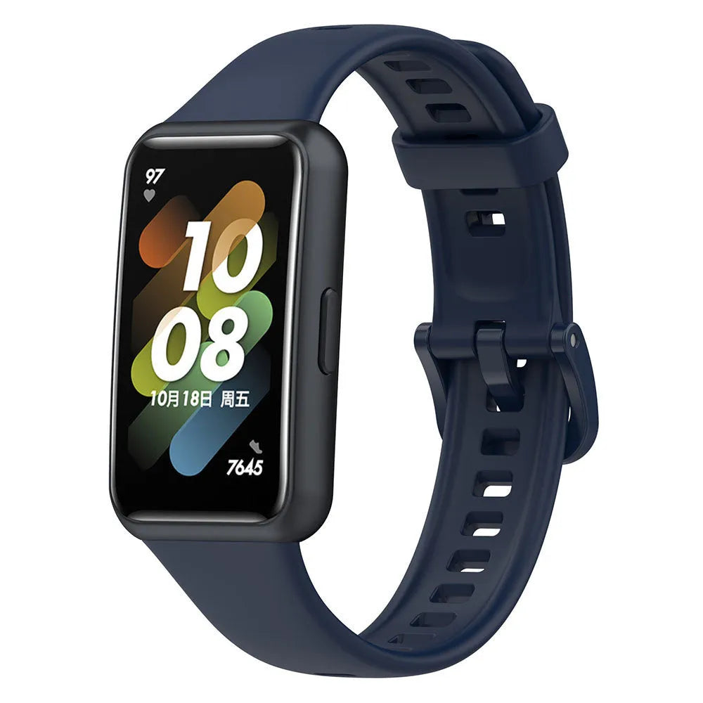 Silicone Strap, dark blue, on a watch, 3/4 front view