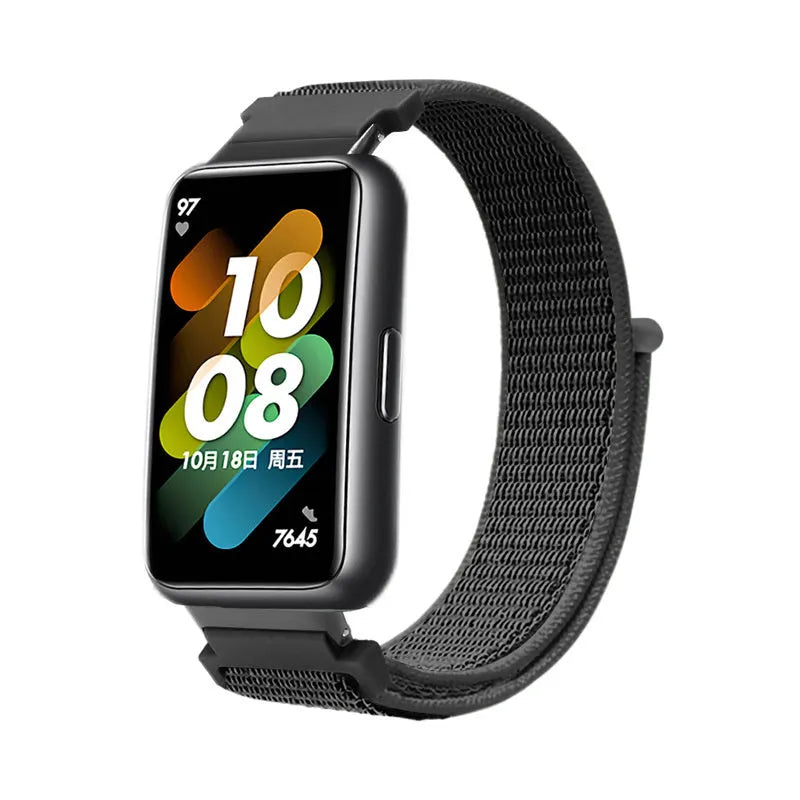 Nylon Strap, black, on a watch, 3/4 front view