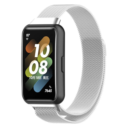 Milanese Strap, silver, on a watch, 3/4 front view
