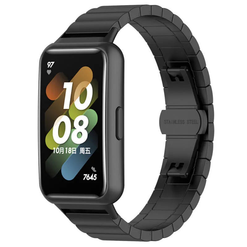 Metal Strap, black, on a watch, 3/4 front view