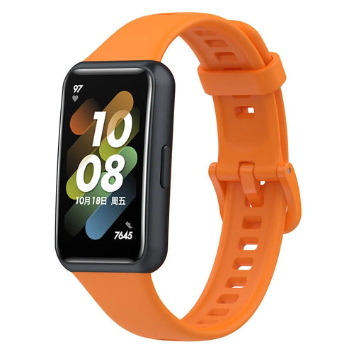 Silicone Strap, orange, on a watch, 3/4 front view