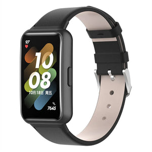 Leather Strap, black, on a watch, 3/4 front view