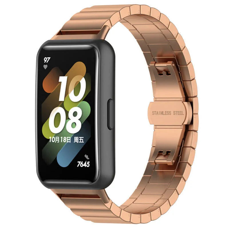 Metal Strap, rose gold, on a watch, 3/4 front view