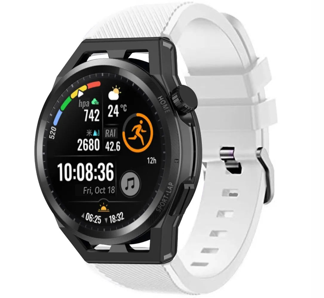 Twill Silicone Strap, white, on a watch, 3/4 front view