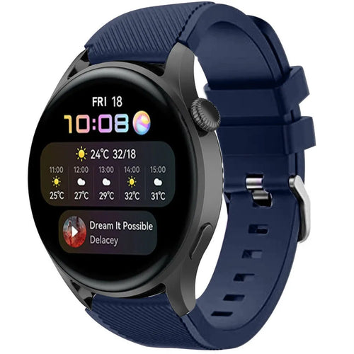 Twill Silicone Strap, dark blue, on a watch, 3/4 front view