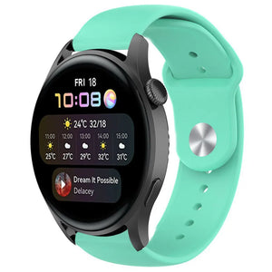 Silicone Sport Strap, aqua, on a watch, 3/4 front view