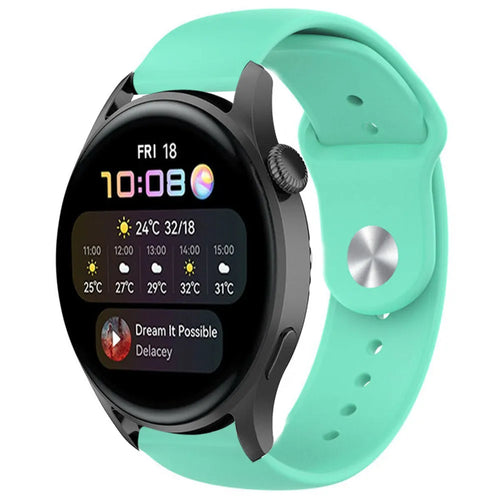 Silicone Sport Strap, aqua, on a watch, 3/4 front view
