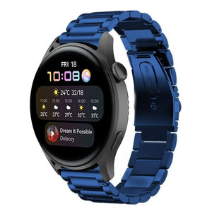 Steel Strap, blue, on a watch, 3/4 front view