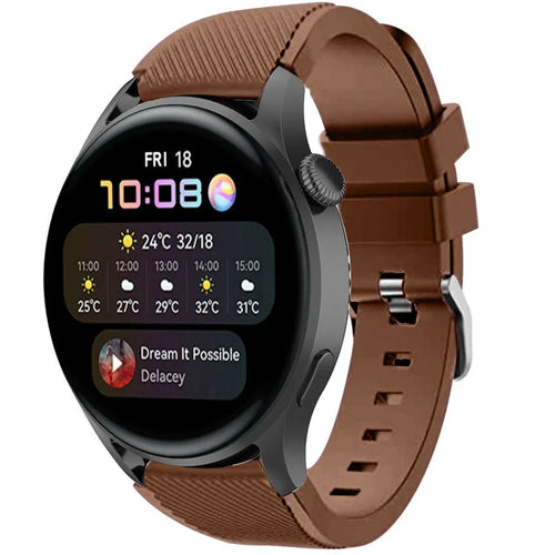 Twill Silicone Strap, brown, on a watch, 3/4 front view