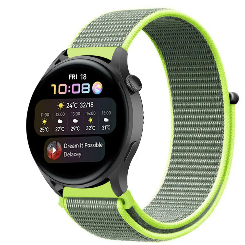 Nylon Strap, fluorescent, on a watch, 3/4 front view